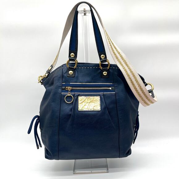 Coach Handbags - Coach Poppy Leather Tote Bag, Blue, Cinched Sides